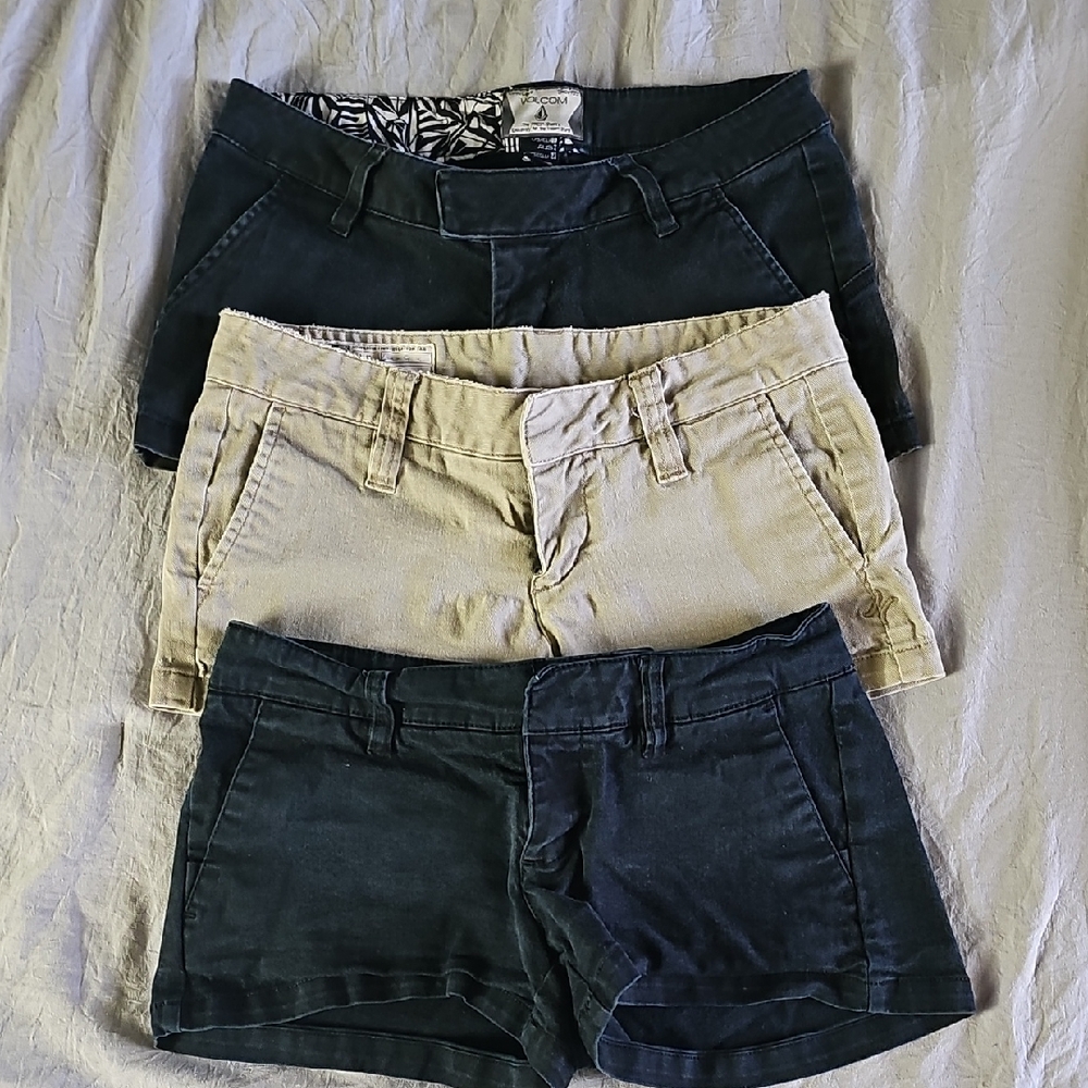 Hurley/Volcom Women's Shorts Trio - 2 Black And 1 Kahki